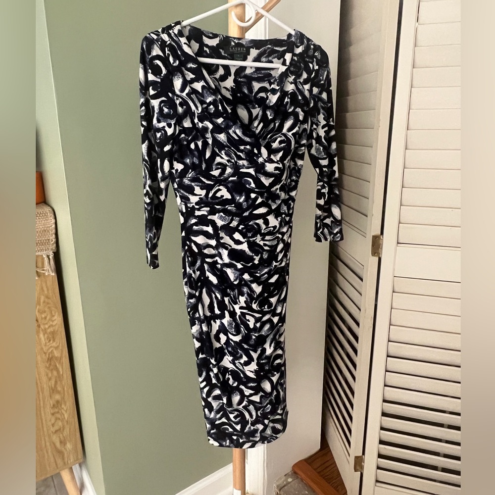 Ralph Lauren Wrap Dress Navy and white pattern